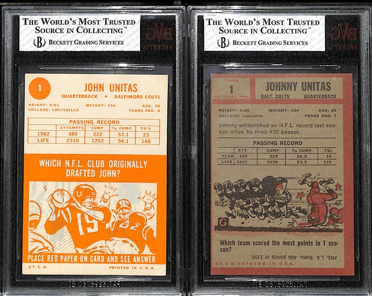 1962 and 1963 Topps BGS Graded Johnny Unitas Lot