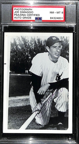 Old Photograph Signed by Joe DiMaggio (3.25x 5) - PSA/DNA Encased (8 Autograph Grade)
