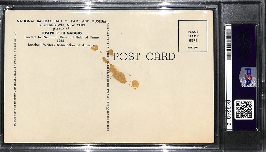 Joe DiMaggio Signed Yellow Hall of Fame Plaque Postcard - PSA/DNA Encased