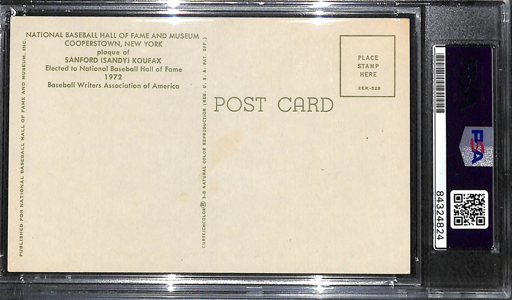 Sandy Koufax Signed Yellow Hall of Fame Plaque Postcard - PSA/DNA Encased