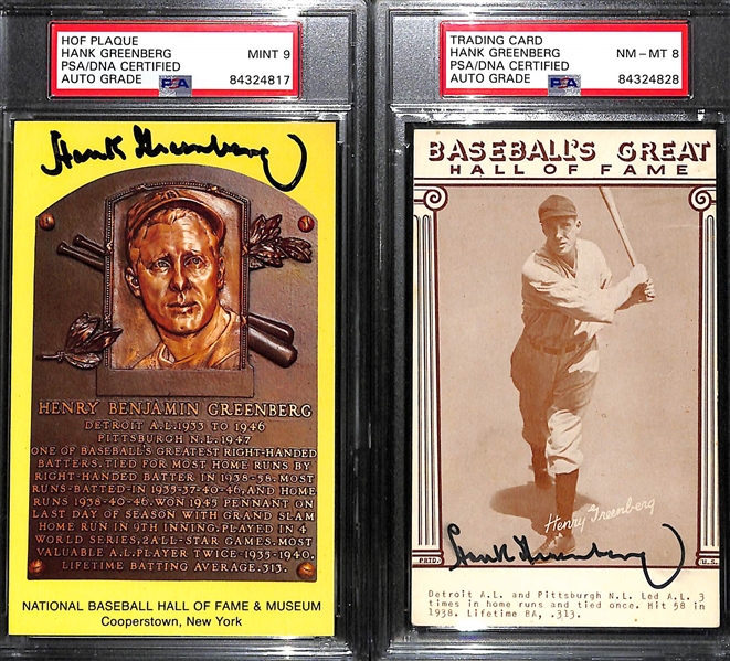 Hank Greenberg Signed Lot (2) - HOF Plaque Postcard & Exhibits Hall of Fame Postcard