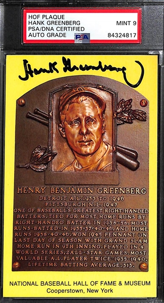Hank Greenberg Signed Lot (2) - HOF Plaque Postcard & Exhibits Hall of Fame Postcard