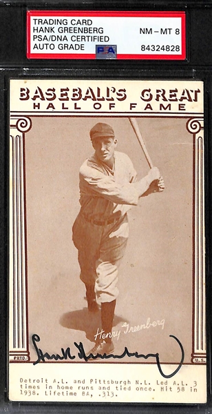 Hank Greenberg Signed Lot (2) - HOF Plaque Postcard & Exhibits Hall of Fame Postcard
