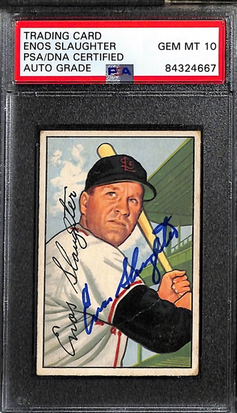 1952 Bowman Autograph Card Lot (5) w. Slaughter, Feller, Rosen, Garcia, and Maglie (PSA/DNA Encased)