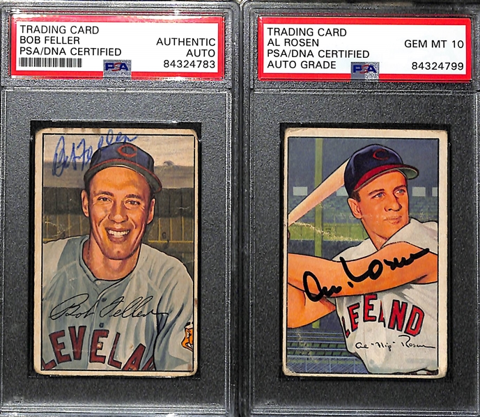 1952 Bowman Autograph Card Lot (5) w. Slaughter, Feller, Rosen, Garcia, and Maglie (PSA/DNA Encased)