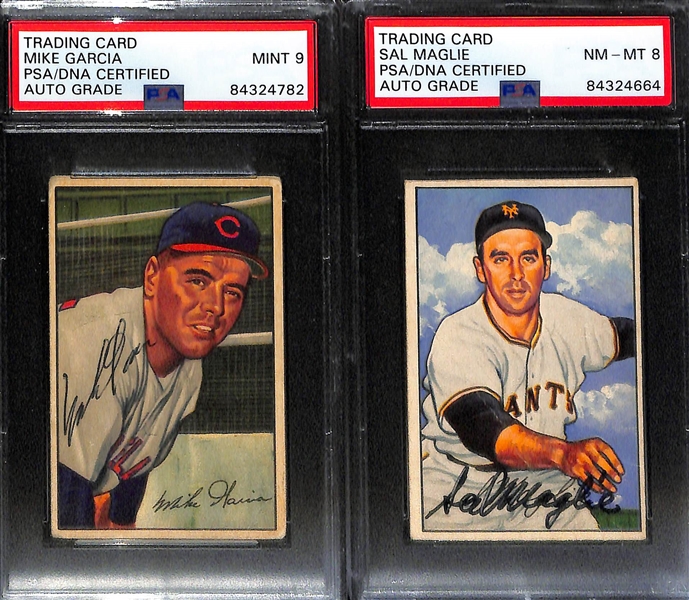 1952 Bowman Autograph Card Lot (5) w. Slaughter, Feller, Rosen, Garcia, and Maglie (PSA/DNA Encased)