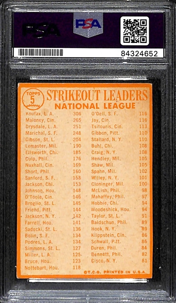 1964 Topps SO Leaders #5 Baseball Card Signed by Sandy Koufax (PSA/DNA Encased)