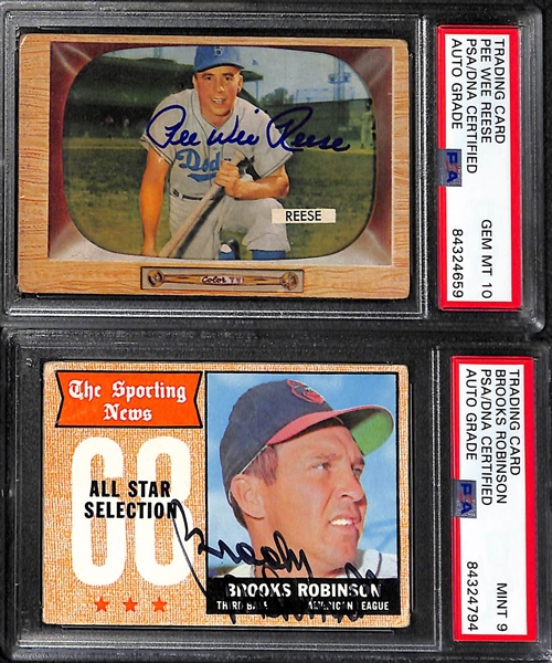 (5) Signed Vintage HOFer Baseball Cards - 1960 Lopez,  1955 Reese, 1964 & 1968 B. Robinson, 1972 Mays