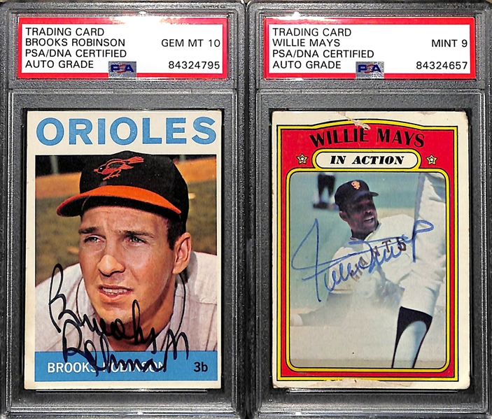 (5) Signed Vintage HOFer Baseball Cards - 1960 Lopez,  1955 Reese, 1964 & 1968 B. Robinson, 1972 Mays