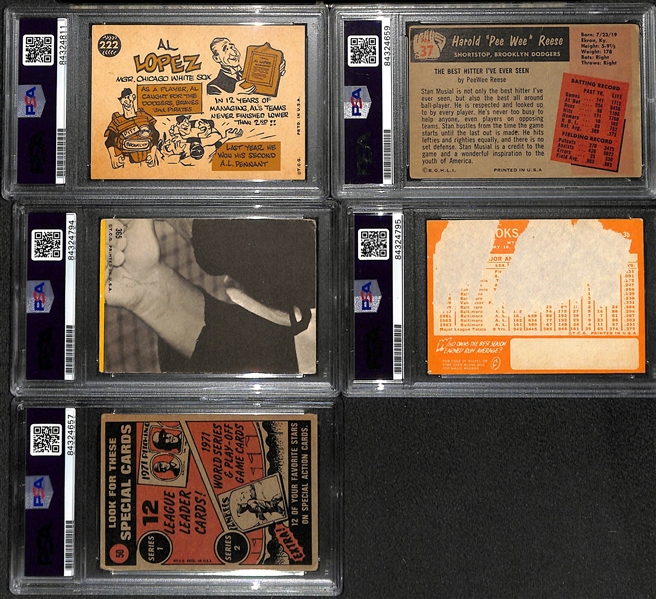 (5) Signed Vintage HOFer Baseball Cards - 1960 Lopez,  1955 Reese, 1964 & 1968 B. Robinson, 1972 Mays