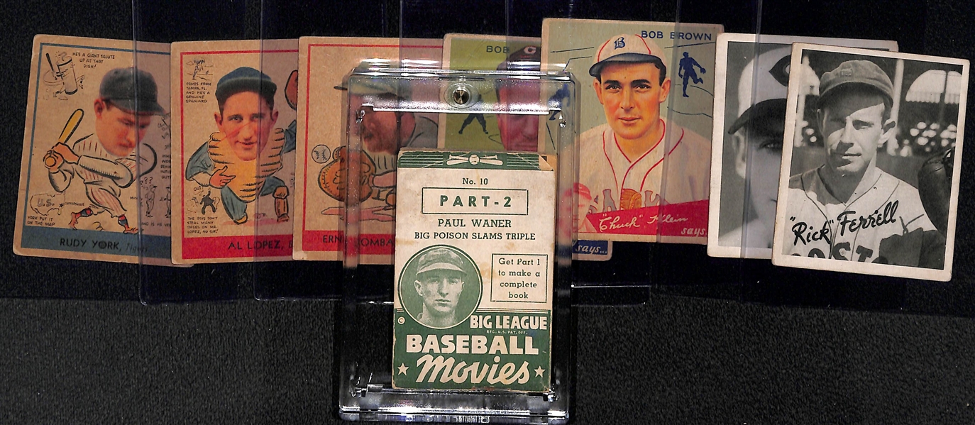 1934-1938 Goudey Baseball Lot w. Ferrell, Cuyler, Lombardi, Lopez, P. Waner, York, Weiland, B.Brown