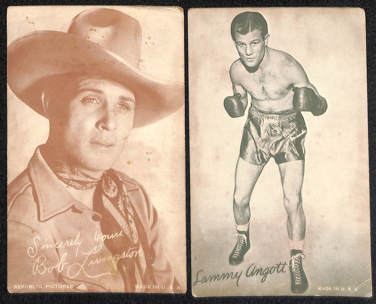 Lot of (8) Vintage Exhibit Cards w. Joe DiMaggio, L. Appling, Lone Ranger, Silver, Bob Baker, Sammy Angott, +