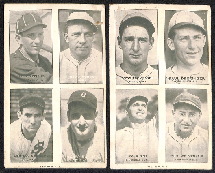 (4) Exhibit 4-on-1 Cards w. HOFers and (2) 1911 Baseball Stamps (Drucke, Crandall)