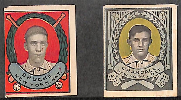 (4) Exhibit 4-on-1 Cards w. HOFers and (2) 1911 Baseball Stamps (Drucke, Crandall)