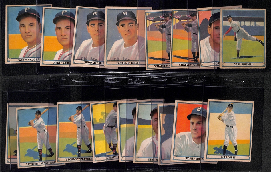 (17) 1941 Play Ball Cards w. Hubbell, (2) Gehringer, (2) Keller, Cronin, (2) Vaughan, Eddie Miller (Card #1), +