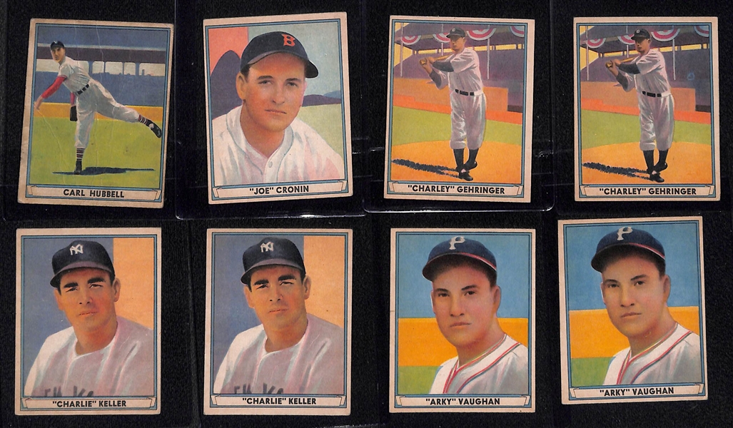 (17) 1941 Play Ball Cards w. Hubbell, (2) Gehringer, (2) Keller, Cronin, (2) Vaughan, Eddie Miller (Card #1), +