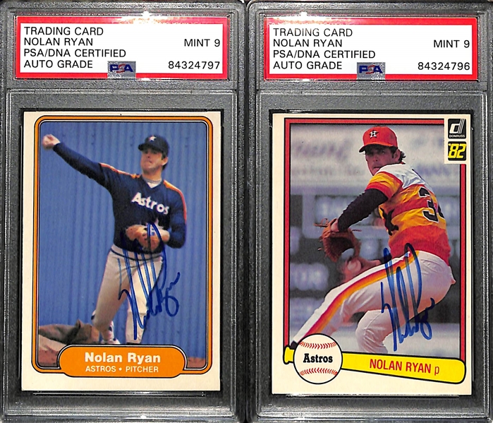 Lot of (2) Nolan Ryan Signed Baseball Cards (1982 Fleer & 1982 Donruss) PSA/DNA Encased w. PSA 9 Auto Grades