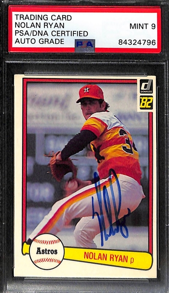 Lot of (2) Nolan Ryan Signed Baseball Cards (1982 Fleer & 1982 Donruss) PSA/DNA Encased w. PSA 9 Auto Grades