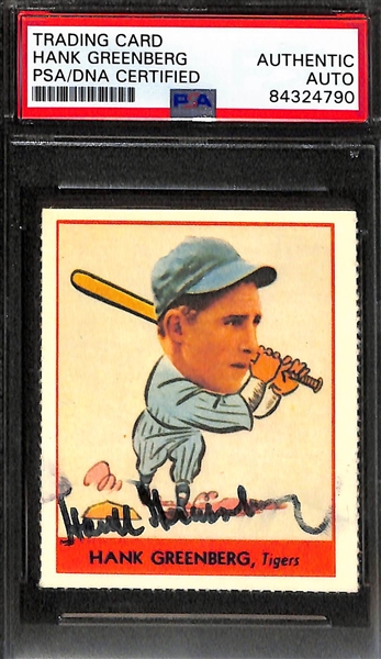 Lot of (2) Hank Greenberg Signed Dover Reprint Cards (Both PSA/DNA Encased)