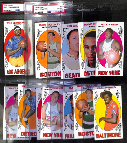 Lot of (12) 1969-70 Topps Basketball Cards w. Wilt Chamberlain PSA 3 & John Havlicek PSA 4