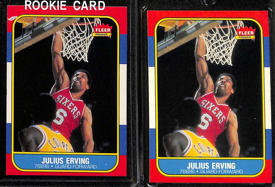 Lot of (7) 1986 Fleer Basketball Stars Including Magic, Bird, Erving, and Jabbar