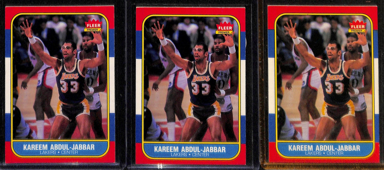 Lot of (7) 1986 Fleer Basketball Stars Including Magic, Bird, Erving, and Jabbar