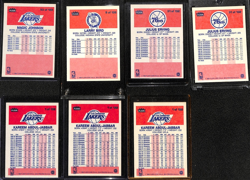 Lot of (7) 1986 Fleer Basketball Stars Including Magic, Bird, Erving, and Jabbar