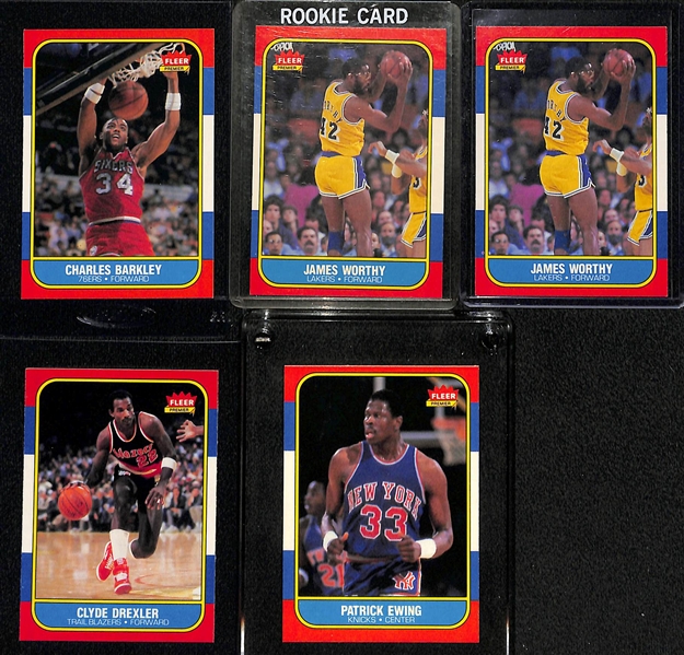 Lot of (5) 1986 Fleer Basketball Stars Rookies Including Barkley, Worthy, Drexler and Ewing