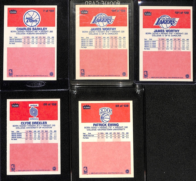 Lot of (5) 1986 Fleer Basketball Stars Rookies Including Barkley, Worthy, Drexler and Ewing