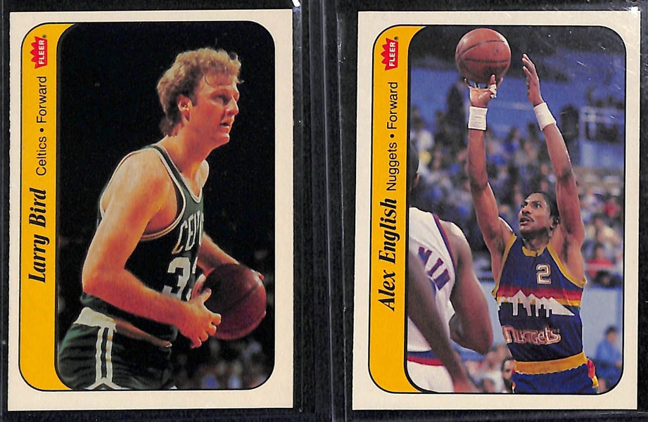 Lot of (10) 1986 Fleer Basketball Stickers Inc. Bird, Ewing, Jabbar, Magic, Olajuwon, Wilkins and More
