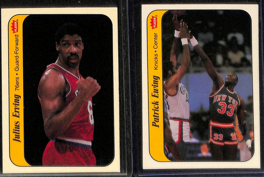 Lot of (10) 1986 Fleer Basketball Stickers Inc. Bird, Ewing, Jabbar, Magic, Olajuwon, Wilkins and More