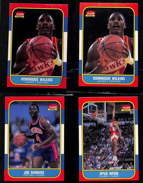 Lot of (4) 1986 Fleer Basketball Rookies Inc. Dominique Wilkins, Joe Dumars and Spud Webb