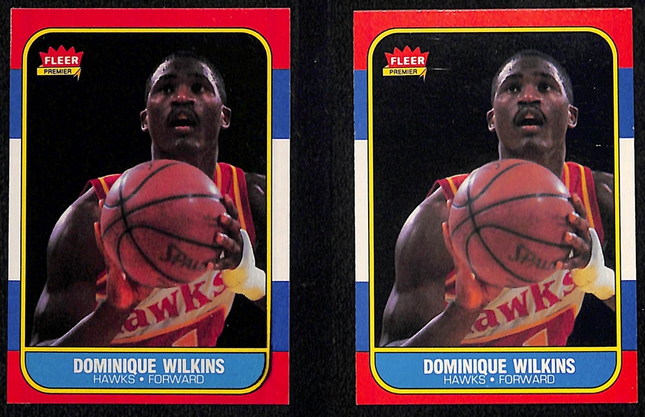 Lot of (4) 1986 Fleer Basketball Rookies Inc. Dominique Wilkins, Joe Dumars and Spud Webb