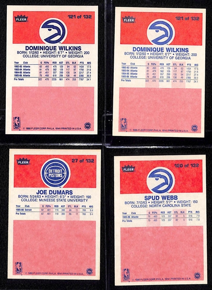 Lot of (4) 1986 Fleer Basketball Rookies Inc. Dominique Wilkins, Joe Dumars and Spud Webb