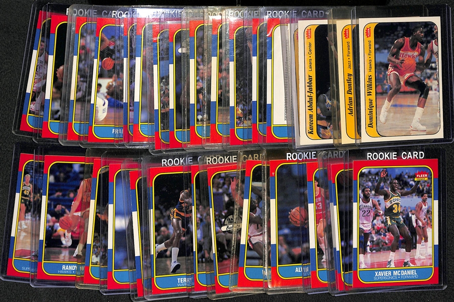 Lot of (33) 1986 Fleer Basketball Cards and Stickers Inc. Bird, Jabbar,  Wilkins