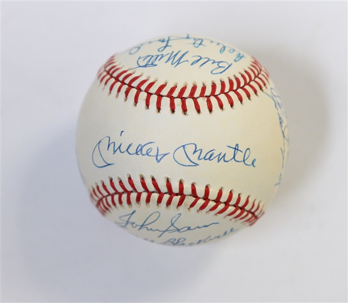 1953 New York Yankees Autographed Baseball Signed by 17 w. Mantle, Berra, Ford, Martin (JSA Auction Letter) 
