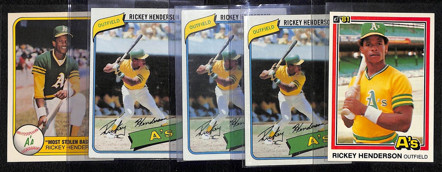Lot of (5) Rickey Henderson Cards Featuring (3) 1980 Topps Rookie Cards