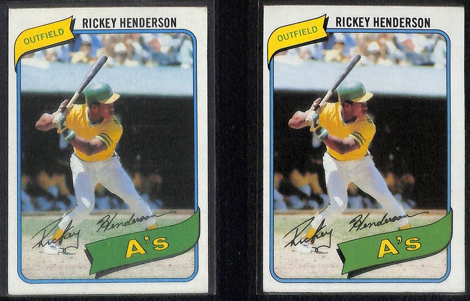 Lot of (5) Rickey Henderson Cards Featuring (3) 1980 Topps Rookie Cards