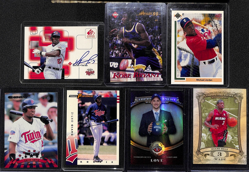 Lot of (7) 1990s Sports Cards  Featuring David Ortiz Autograph, Kobe Bryant, and Michael Jordan