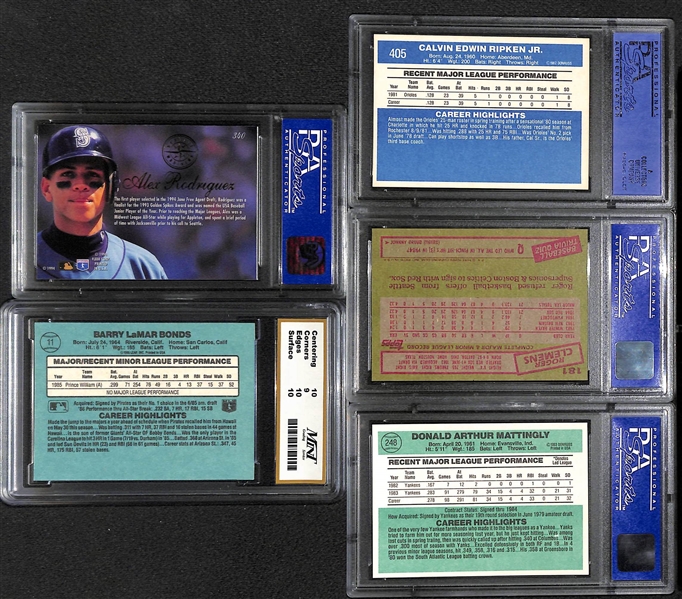 Lot of (5) Baseball High Grade Rookies Inc. Ripken, Clemens, Mattingly, Rodriguez, Bonds
