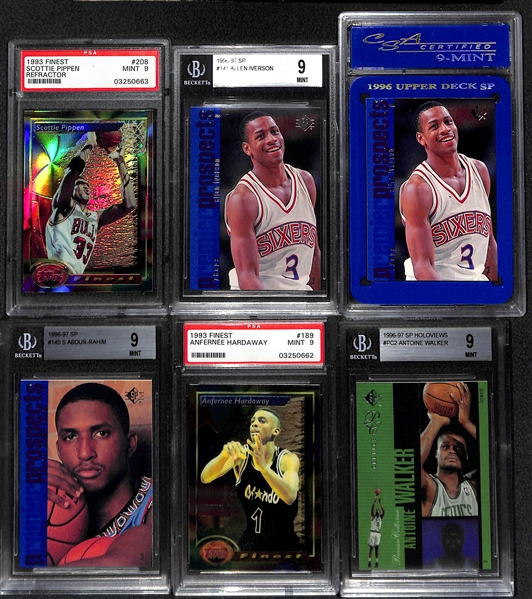 Lot of (5) Graded PSA and BGS Mint Basketball Star Inserts and Rookies Featuring Allen Iverson and Scottie Pippen