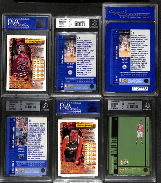 Lot of (5) Graded PSA and BGS Mint Basketball Star Inserts and Rookies Featuring Allen Iverson and Scottie Pippen