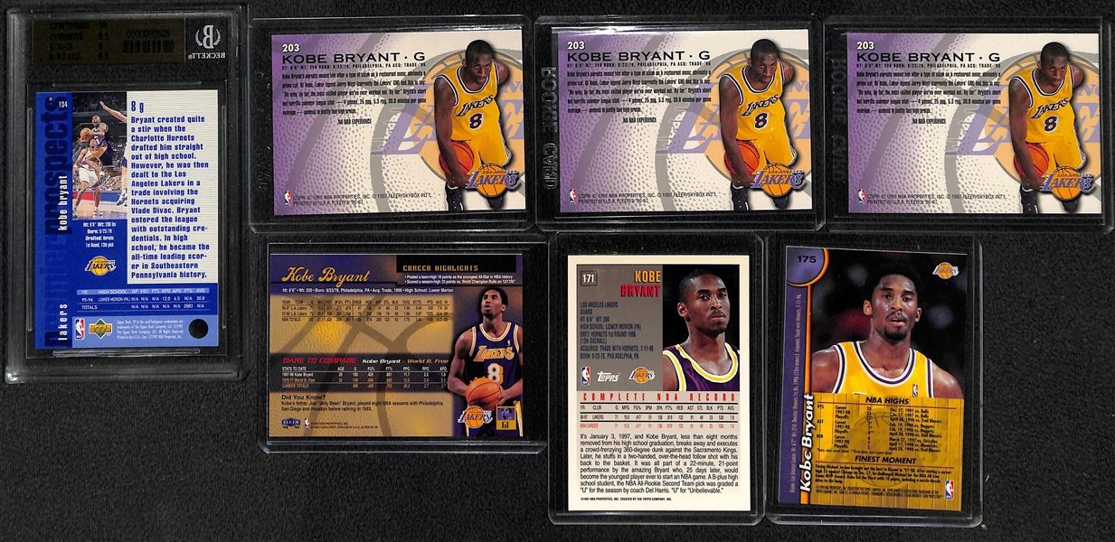 Lot of (7) Kobe Bryant Basketball Cards Featuring 1996-97 SP Graded BGS 9.5 Gem Mint