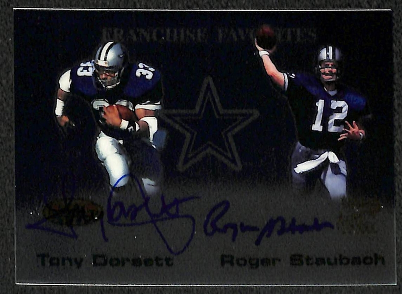 Randy Moss Pinnacle Rookie Autograph and Bowmans Best Franchise Favorites Dorsett and Staubach Autograph Cards