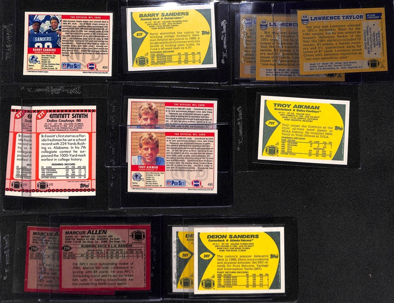 (14) Football Legends Rookie Cards Including Barry Sanders, Lawrence Taylor, Emmitt Smith 
