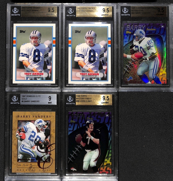 (5) Football Stars Rookies and Inserts Graded Lot Inc. Aikman Rookies, Barry Sanders, John Elway