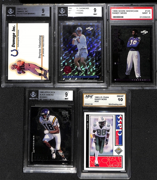 (5) 1998 Graded Peyton Manning and Randy Moss Rookies