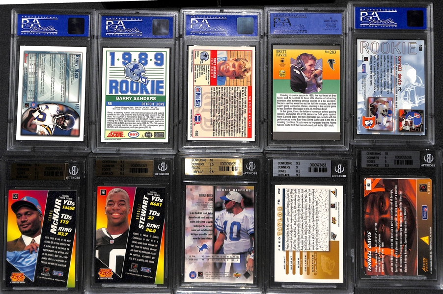 (10) Graded Football Rookies Inc. Randy Moss, Barry Sanders, Aikman, Terrell Davis, McNair