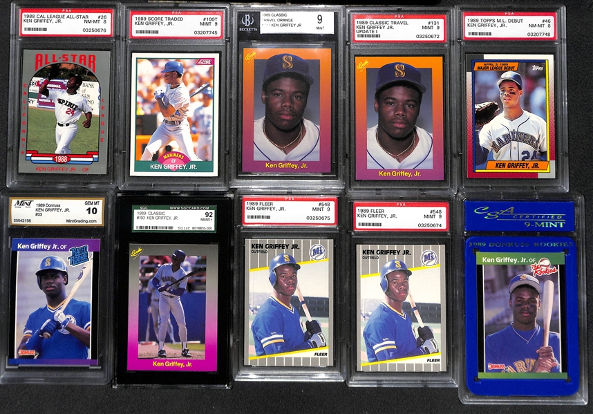 Lot of (10) Graded Ken Griffey Jr. Rookies 
