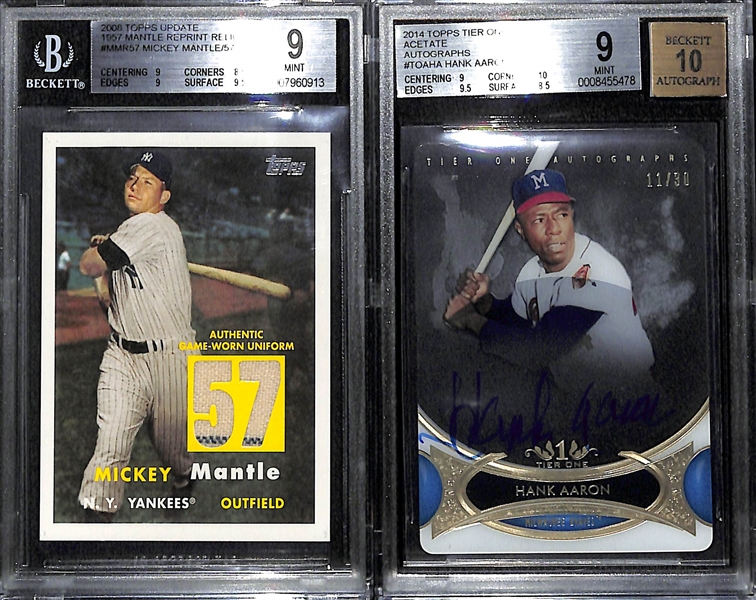 Mickey Mantle Game Used Relic and Hank Aaron Autographed SP BGS Graded Cards 